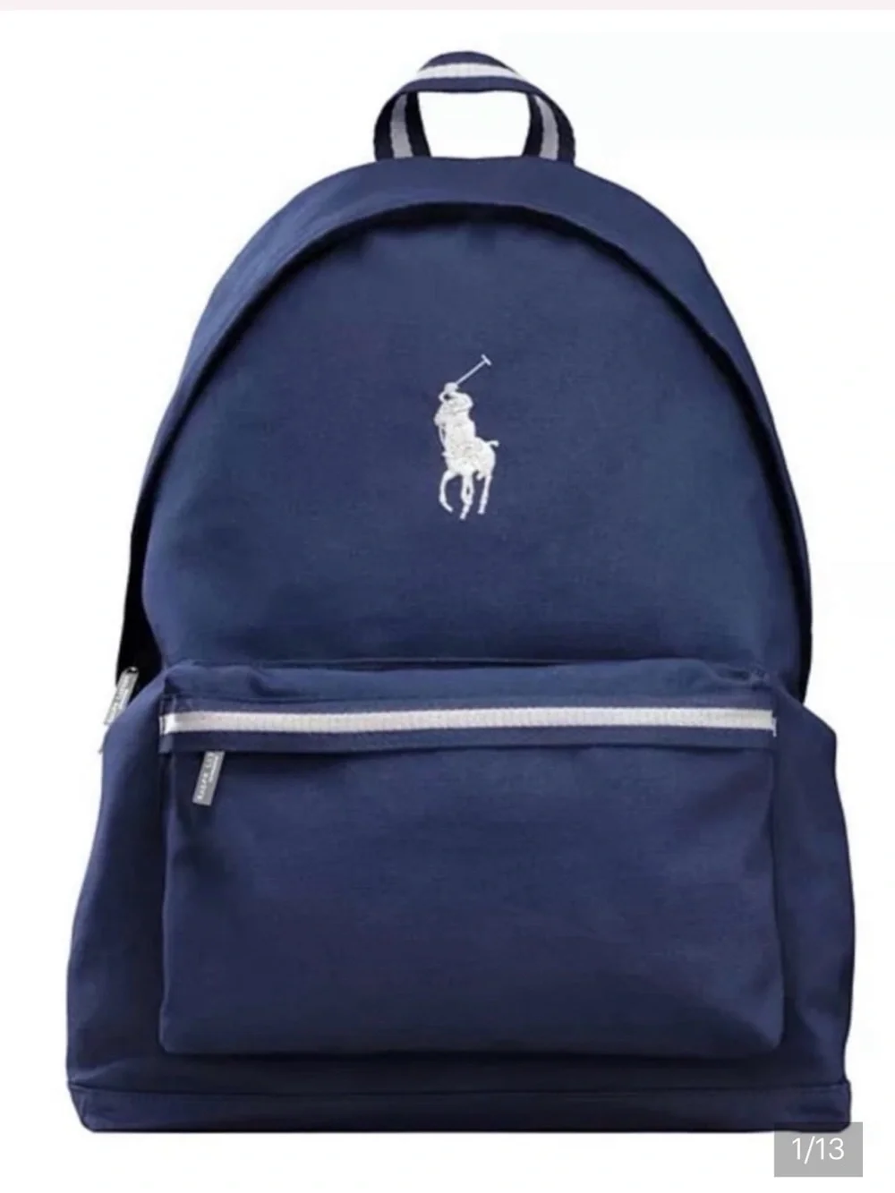 NIB POLO by Ralph Lauren Navy canvas Large White Logo Backpack